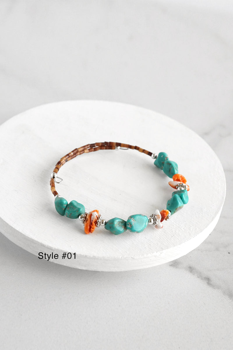 Navajo Handmade Wrap Bracelet Turquoise Amethyst Spiny Pearl Coil Layering Bracelets