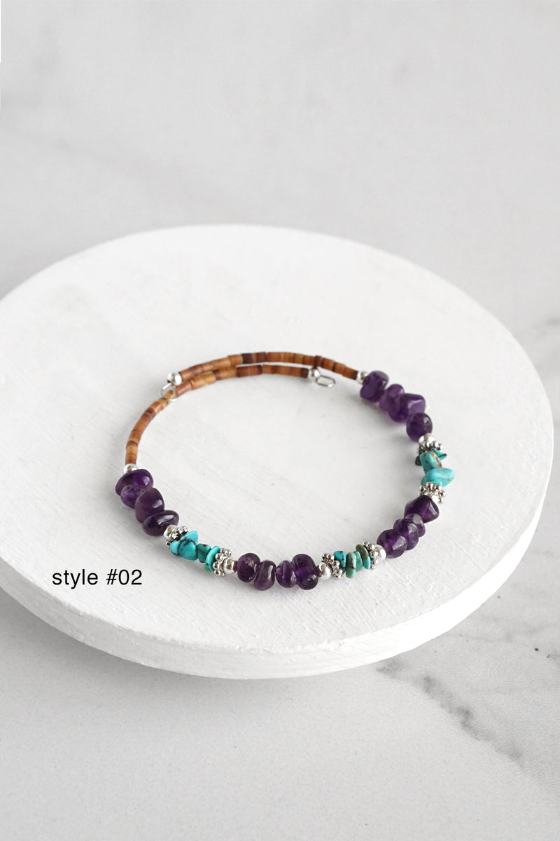 Navajo Handmade Wrap Bracelet Turquoise Amethyst Spiny Pearl Coil Layering Bracelets