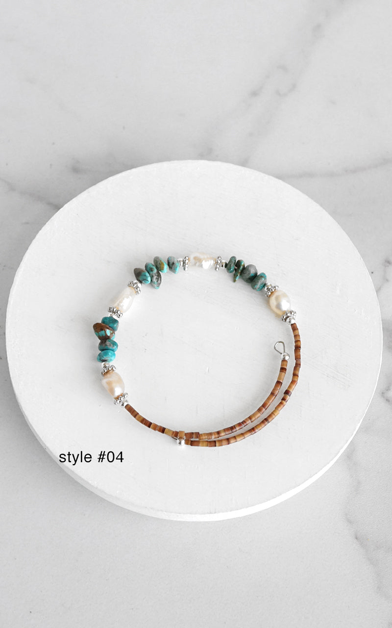 Navajo Handmade Wrap Bracelet Turquoise Amethyst Spiny Pearl Coil Layering Bracelets