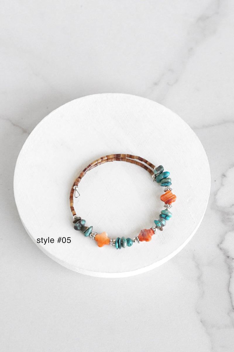 Navajo Handmade Wrap Bracelet Turquoise Amethyst Spiny Pearl Coil Layering Bracelets