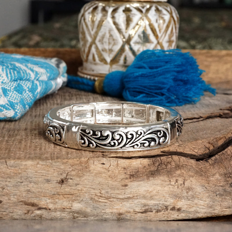 Timeless Filigree Stretch Bangles – Silver or Two-Tone