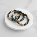 Marbled Glass Oval Beads Stack of 3 bracelets with golden discs Boho Bracelet Set