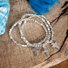 Cross stretchy western style bracelet set - Silver Gold tone