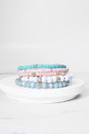 Summer Fresh Mint Pink White stack clay glass wood beads bracelets set