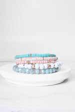Summer Fresh Mint Pink White stack clay glass wood beads bracelets set