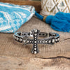 Cross Stretchy Western Style Bangle Bracelet – Silver or Gold Tone