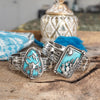 Western Cowgirl Bull Head Statement Bangle Bracelet – Silver & Turquoise