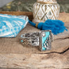 Western Cowgirl Cactus Statement Bangle Bracelet – Silver & Turquoise