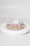 Summer Neutrals Cream Beige White stack clay glass wood beads bracelets set