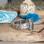 Western Cowgirl Cactus Statement Bangle Bracelet – Silver & Turquoise