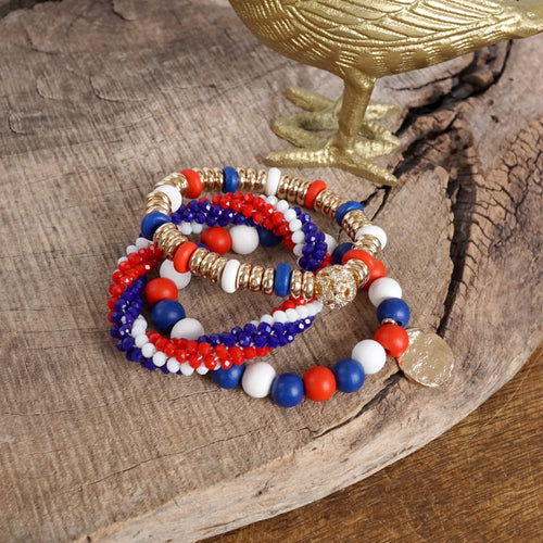 Red White and Blue Beaded Coin Bracelet Set
