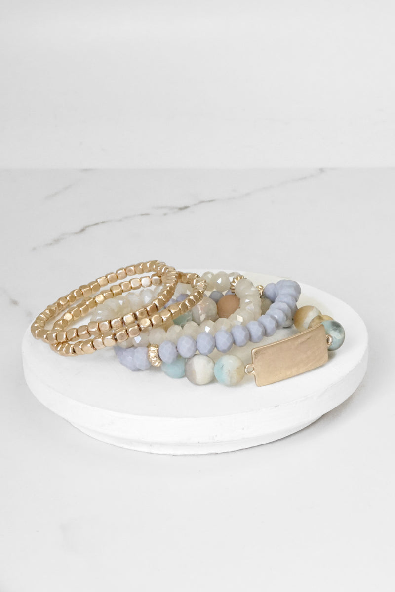 Boho Beaded Bracelets Stack Semi Precious Metal Glass Plaque