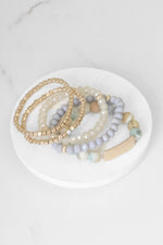 Boho Beaded Bracelets Stack Semi Precious Metal Glass Plaque