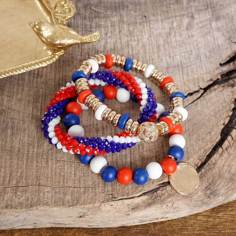 Red White and Blue Beaded Coin Bracelet Set