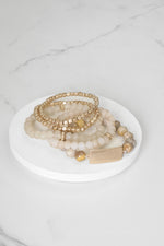 Boho Beaded Bracelets Stack Semi Precious Metal Glass Plaque - Browns