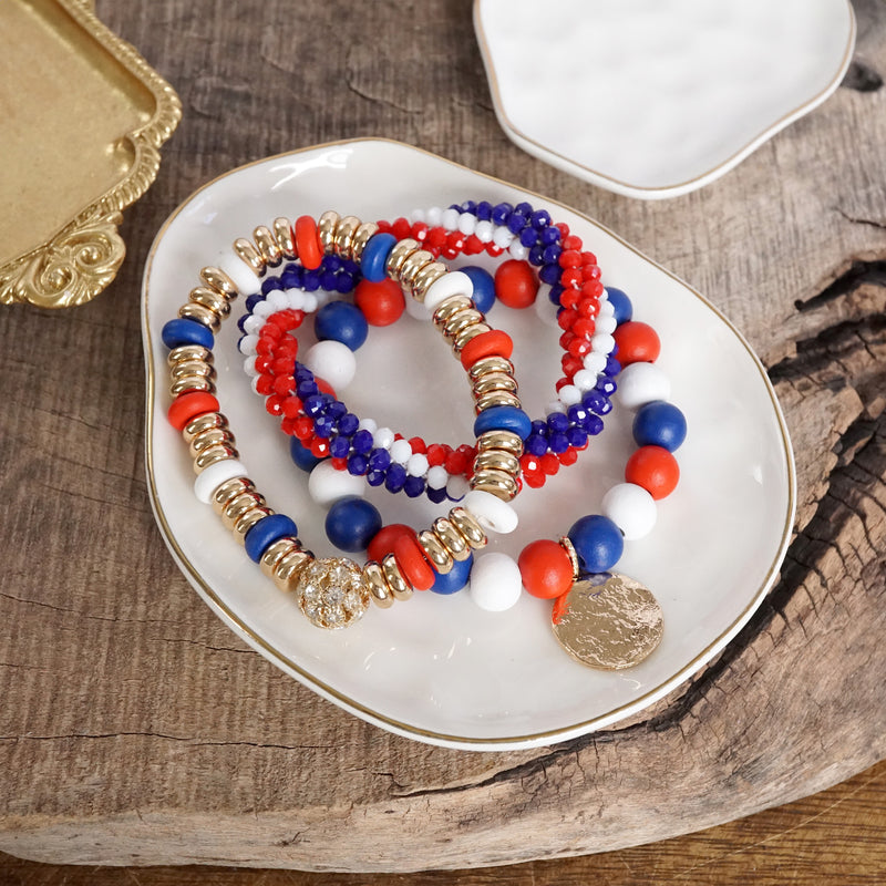 Red White and Blue Beaded Coin Bracelet Set