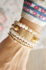 Boho Beaded Bracelets Stack Semi Precious Metal Glass Plaque - Browns
