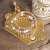 Colorful Beaded Bracelet Set with Oval Charm & Clear Crystal