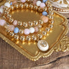 Colorful Beaded Bracelet Set with Oval Charm & Clear Crystal