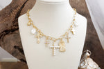 Radiant Faith – Mixed Charm Cascade Necklace in Gold Tone