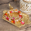 Colorful Beaded Bracelet Set with Oval Charm & Clear Crystal