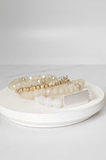 Boho Beaded Bracelet Stack Semi Precious Silver Tone Plaque