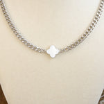 Lustrous Luck – Dainty Clover Pendant Necklace in Silver Tone