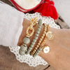 Beaded Bracelets set Wooden Beads Chain Coin Charms Grey