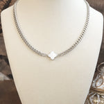 Lustrous Luck – Dainty Clover Pendant Necklace in Silver Tone
