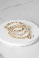 Beaded Bracelet Set Clover Metal Glass Beads Gold tone Neutrals