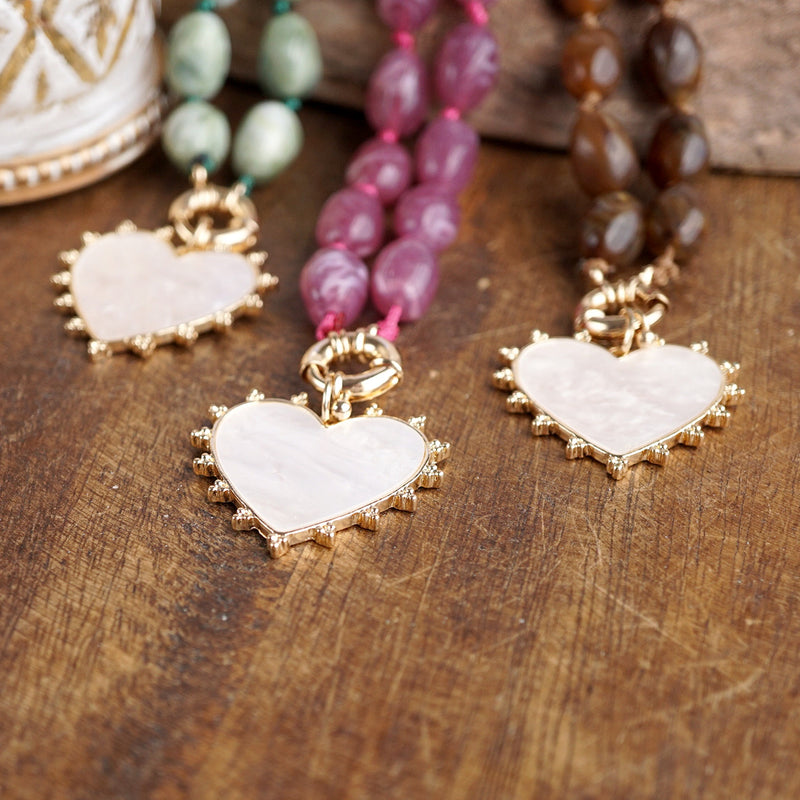Amour Knot – Beaded Heart Pendant Necklace