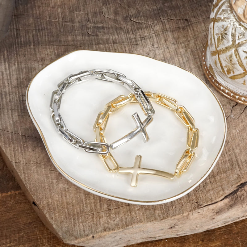 Sideways Cross Stretch Bracelet – Gold or Silver Tone