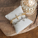 Sideways Cross Stretch Bracelet – Gold or Silver Tone