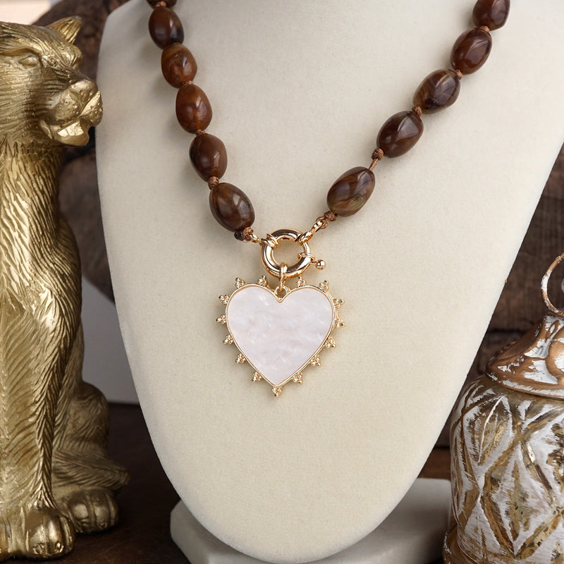 Amour Knot – Beaded Heart Pendant Necklace