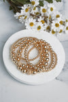 Multi size ball beaded bracelet stack Gold tone bracelet set