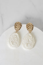 Raffia Teardrop Earrings Hot Pink Teal Green Cream