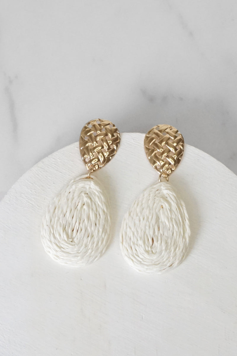Raffia Teardrop Earrings Hot Pink Teal Green Cream