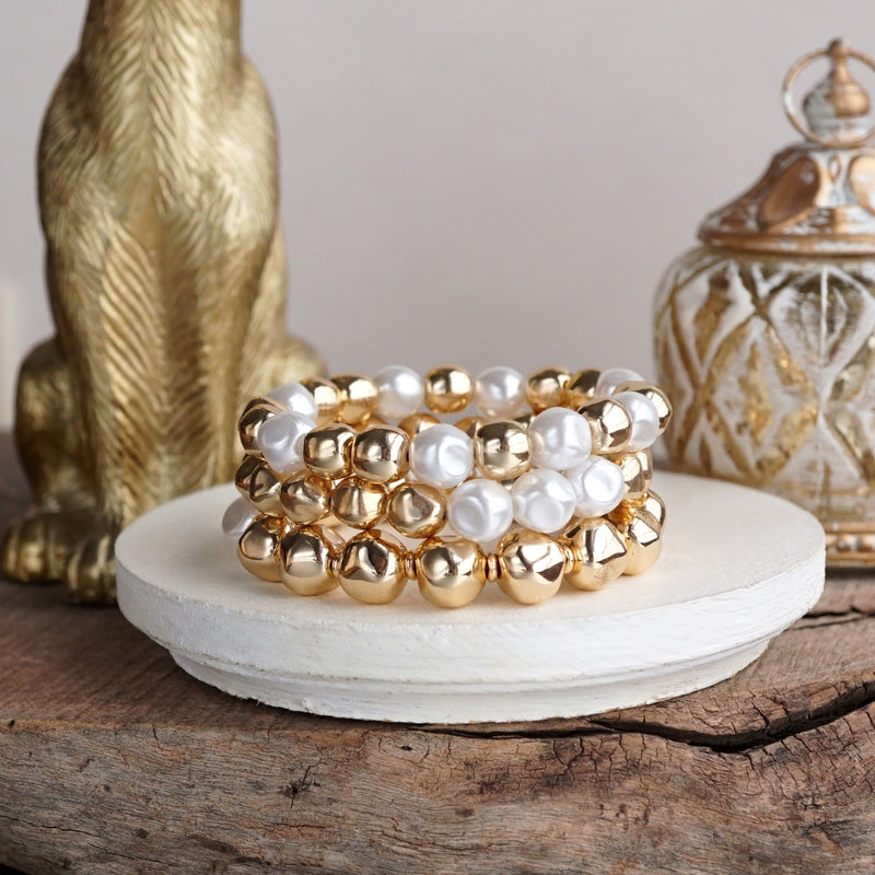 Golden Essence – Organic Beaded Bracelet Set