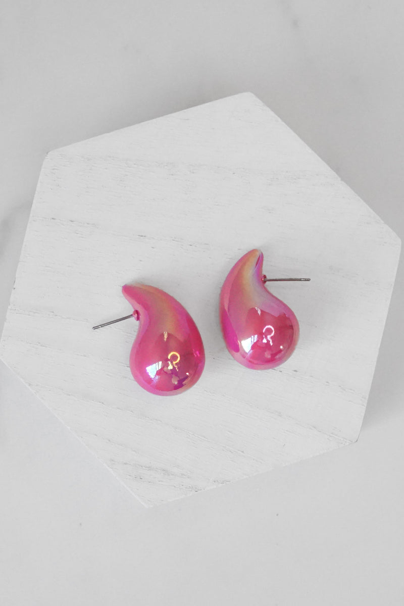 Puffed Teardrop bubble Studs Earrings Pink Purple White