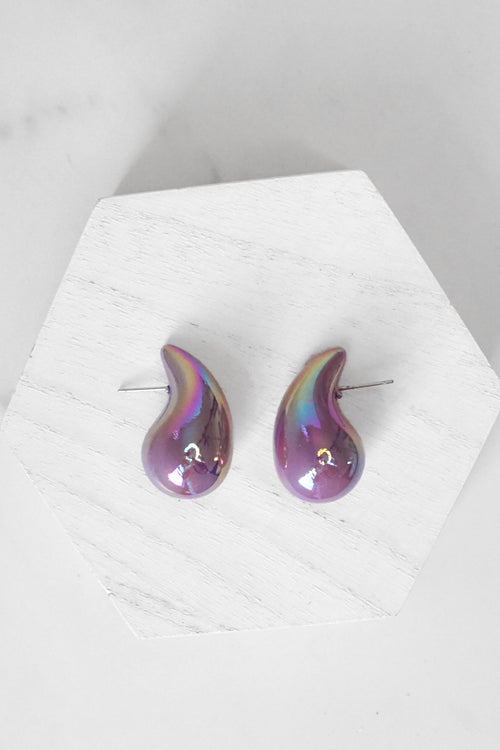 Puffed Teardrop bubble Studs Earrings Pink Purple White