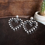 Western Heart Drop Earrings – Worn Silver Tone