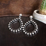 Western Teardrop Bubble Dangle Earrings – Worn Silver Tone