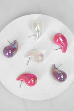 Puffed Teardrop bubble Studs Earrings Pink Purple White