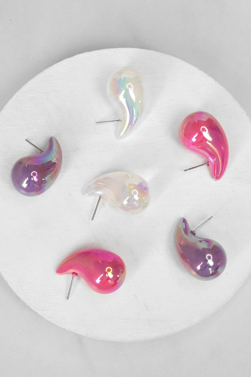 Puffed Teardrop bubble Studs Earrings Pink Purple White
