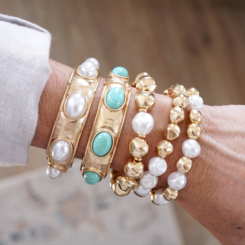 Golden Essence – Organic Beaded Bracelet Set