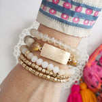 Boho Beaded Bracelets Stack Semi Precious Metal Glass Plaque - Browns