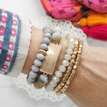 Boho Beaded Bracelets Stack Semi Precious Metal Glass Plaque