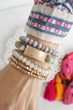 Boho Beaded Bracelets Stack Semi Precious Metal Glass Plaque