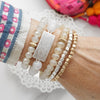 Boho Beaded Bracelet Stack Semi Precious Silver Tone Plaque