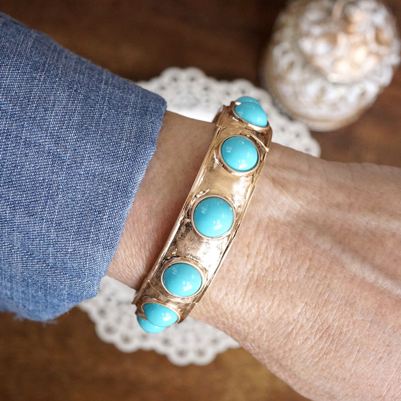 Eternity Statement Bangle Gold Tone Cream Orange Brown Pink Black Turquoise Pearl